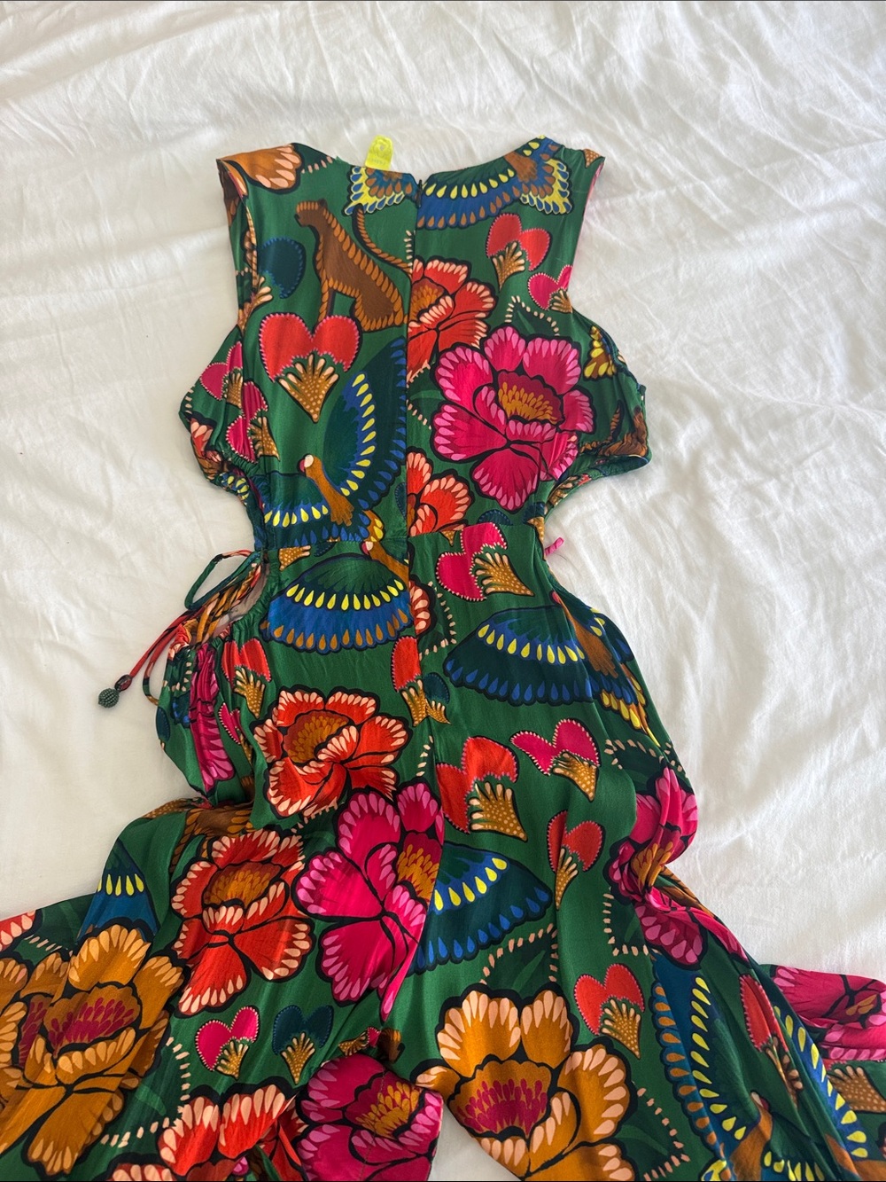 FARM Rio Green Floral Wide-Leg Jumpsuit with Pink & Orange Blooms - Picture 2 of 3